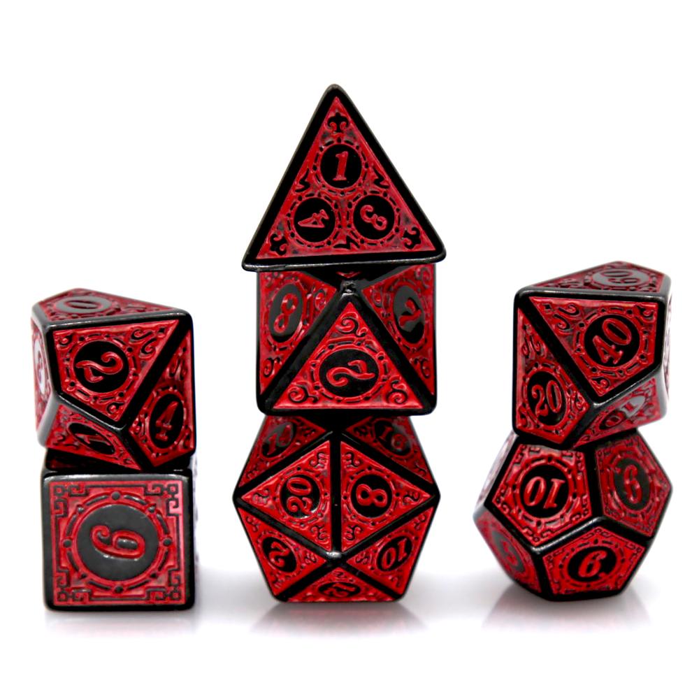 Board Game Arena - Набор из 7 черно-красных акриловых многогранных